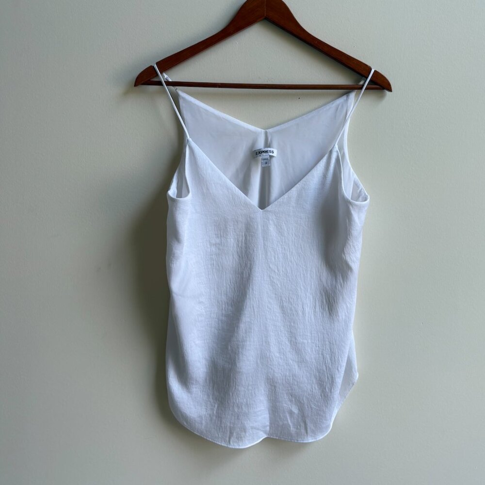 Express Satin V-Neck Downtown Cami - White (Size S)
